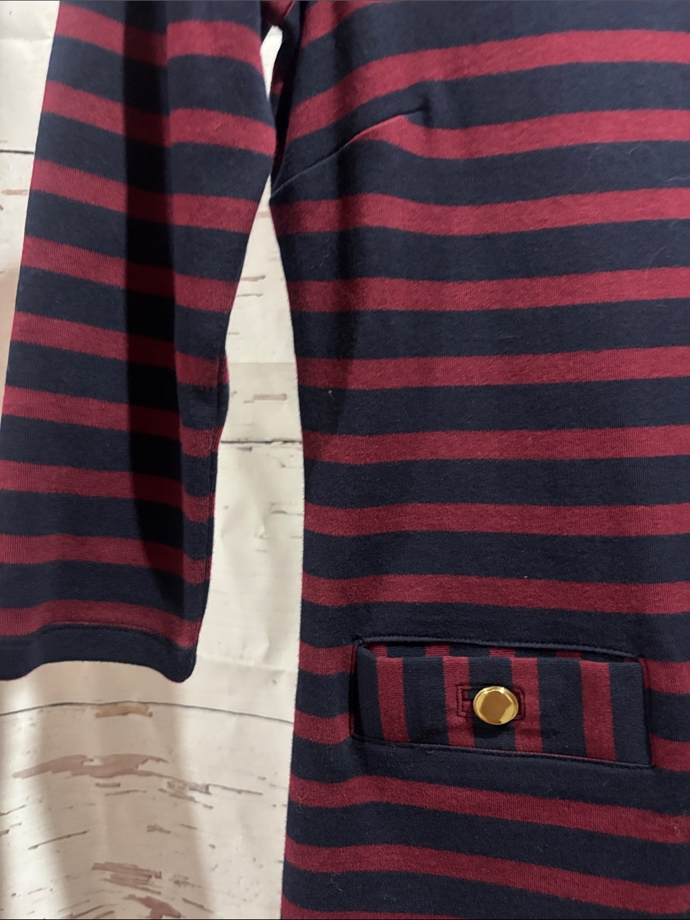 Talbots Navy and Wine Striped Long-Sleeve Sheath Dress Sz Small Petite NWT - Picture 7 of 7